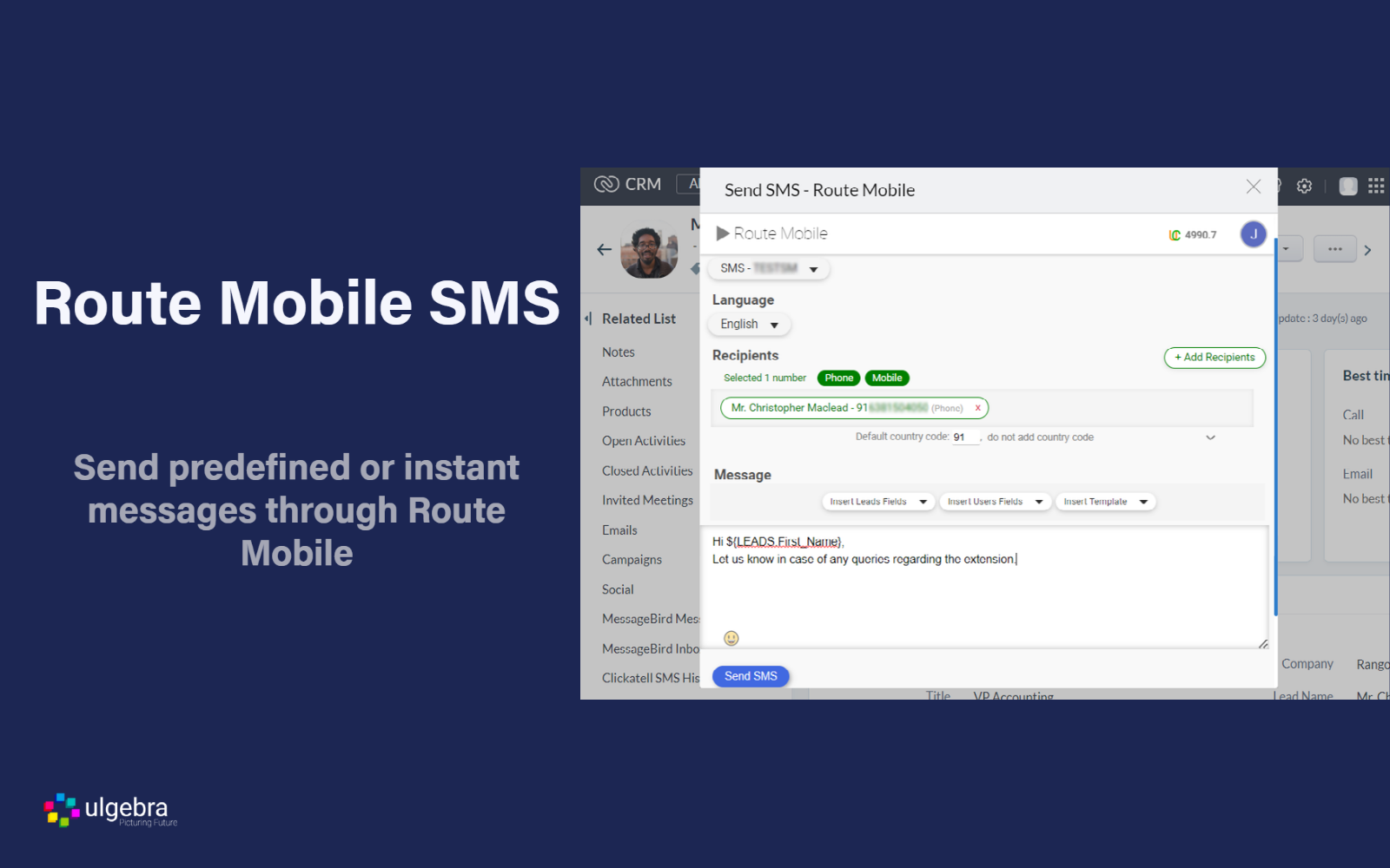 Route Mobile SMS for Zoho CRM